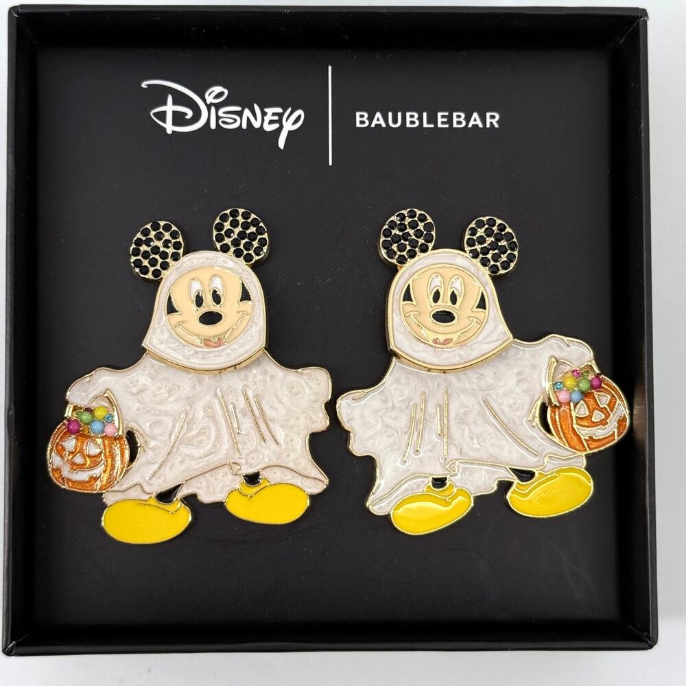Disney BaubleBar Mickey Mouse Ghost Halloween Earrings Pumpkin Pail 2in New